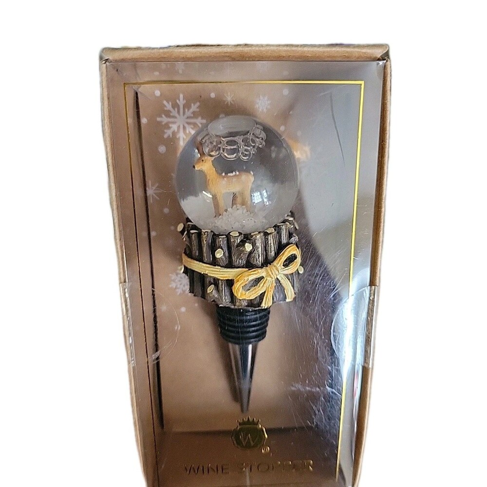 Reindeer Christmas Wine Bottle Stopper Snow Globe Water 5" Tall  Wild Eye Design